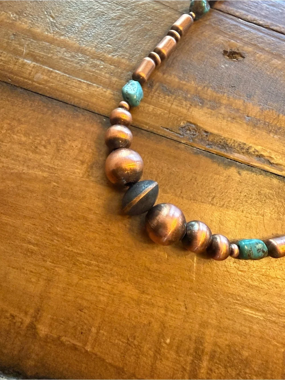 Copper Bead Necklace with Turquoise Accent